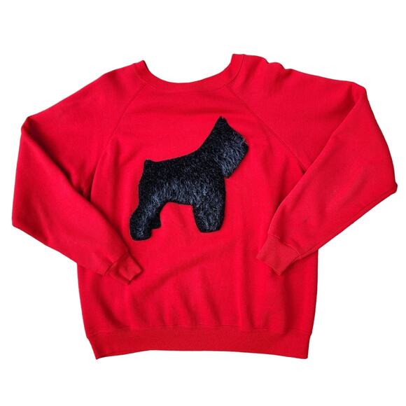 Schnauzer VTG 90s Red Sweatshirt Handmade Fuzzy on One Side Painted on the Other - Picture 1 of 12